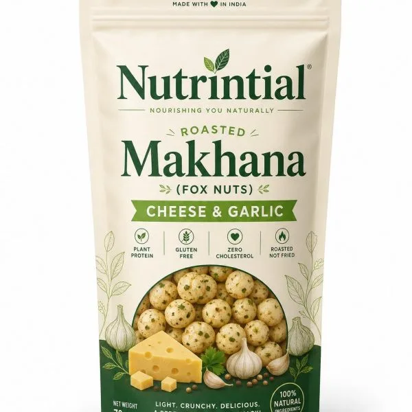 Roasted makhana cheese & garlic pack front view